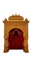 Ornate Golden Frame With Red Velvet Curtains Isolated On White Background