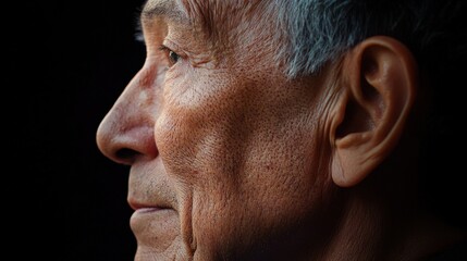 Obraz premium Senior man's profile revealing wisdom and character with smooth skin and thoughtful expression during twilight