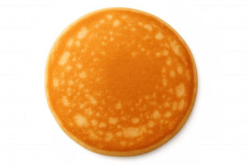 Golden brown pancake isolated on transparent background, round sweet breakfast food, top view, prepared batter