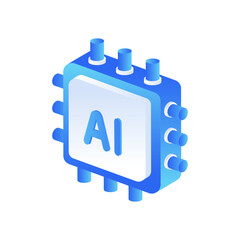 Artificial intelligence chip isometric vector illustration. Microchip Artificial intelligence technology, computer electronics and AI systems landing page template.