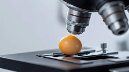 Examining a raw egg under a microscope in a laboratory setting
