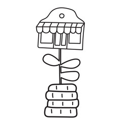 Invest in Local Growth Icon, Money Tree with Shop Blossom, Outline Vector Illustration on White Background.