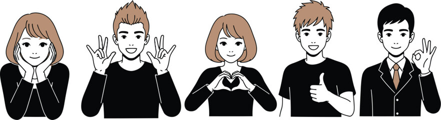 People showing positive gestures vector illustration design