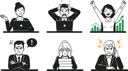 Business emotions office work stress success and frustration