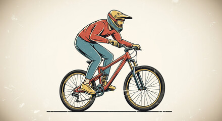 Fototapeta premium Dynamic illustration of a downhill mountain biker in action, capturing the adrenaline and speed of extreme off-road cycling
