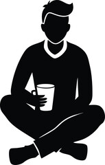 Man sitting cross legged holding a cup silhouette