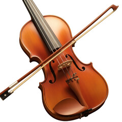 A detailed image showcasing a classical violin with its bow resting across the instrument