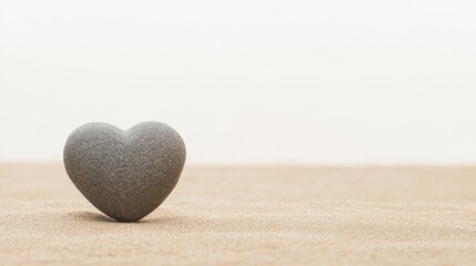 Fototapeta premium Heart-shaped stone stands out on sandy beach under soft natural light
