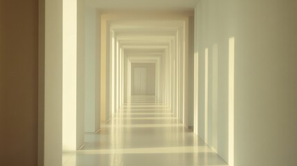 Bright corridor with soft light and geometric design creates a peaceful atmosphere in a modern setting