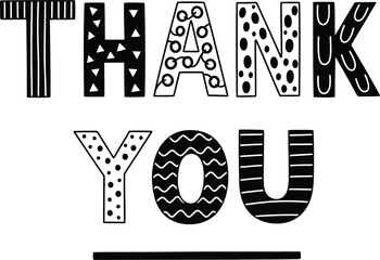 Thank you greeting card with decorative lettering design vector