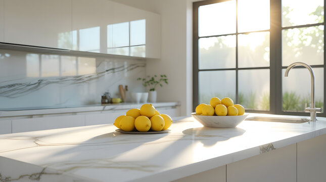 Fresh, organic and green apples on a wooden kitchen table