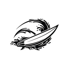 Surfing Board Riding Ocean Wave Logo
