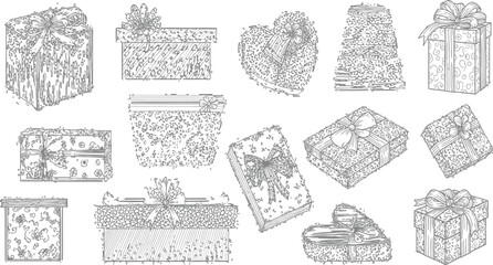 Elegant gift boxes with delicate bows for birthdays, holidays, and special occasions- perfect for cards, crafts, or holiday designs this season