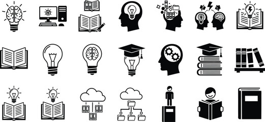 Education and knowledge icons set for learning and development