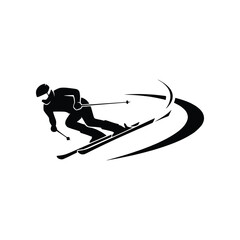 Dynamic Alpine Skier Downhill Silhouette Logo
