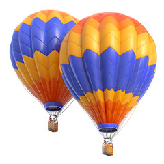 Two colorful hot air balloons floating on transparent background