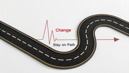 Naklejka premium A curved road representing change and a heartbeat line
