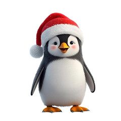 Fototapeta premium Cute penguin with Santa hat transparent PNG