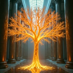 The fantastic tree emitting golden light