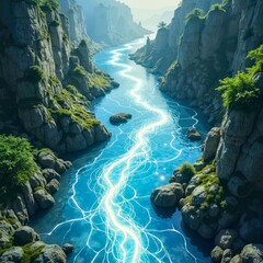 Luminous River Landscape in the Mountains