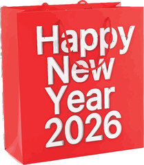 Spread holiday cheer and festive anticipation with this vibrant red shopping bag wishing everyone a Happy New Year 2026 in bold white lettering