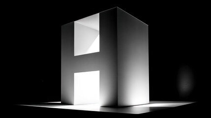 Geometric white h shape illuminated against dark background for design