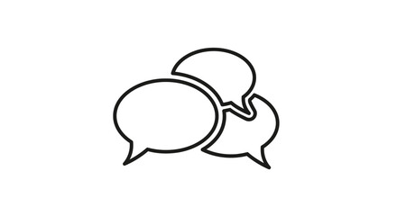 Three overlapping speech bubbles, suggesting conversation, communication, or dialogue, depicted in a simple black and white line drawing.