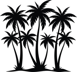 Obraz premium Vector art of a group of palm trees in silhouette, , perfect for summer themes