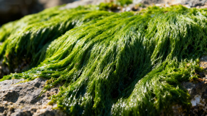 Green moss on rocky surface