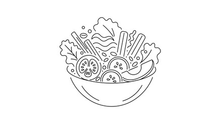 A detailed illustration of a fresh, healthy salad bowl, featuring various vegetables.