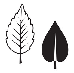 Two stylized monochrome leaves in black and white perfect for design projects and nature themes