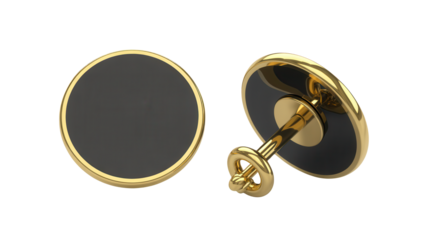 Elegant oval gold cufflinks with black onyx inserts displayed against a stark black background for a sophisticated look