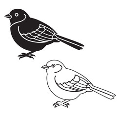 Two stylized vector illustrations featuring a bird in black and white coloring against a plain background
