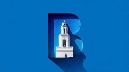 Tower model in a blue letter b shape abstract concept illustration