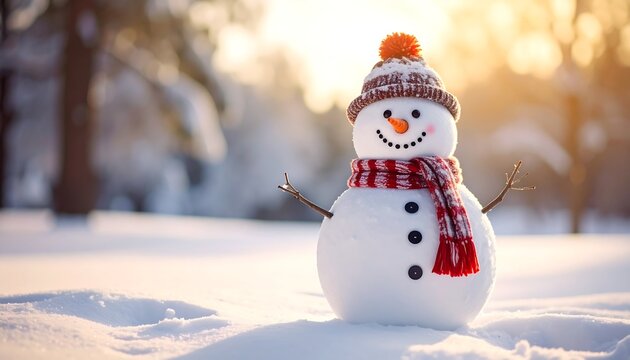Snowy snowman in winter wonderland