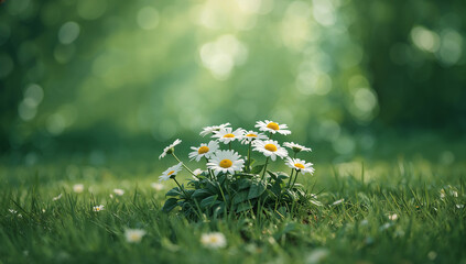 Delicate white daisies bloom in lush green grass white flowers