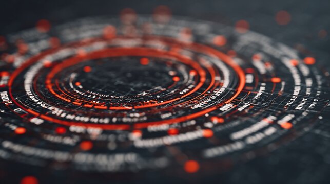 Futuristic technology concept with glowing red circles and data visualization element