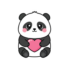 panda with heart vector illustration on white background 