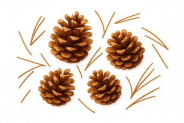 Pine cones and needles pattern, nature elements for autumn or winter design, transparent background