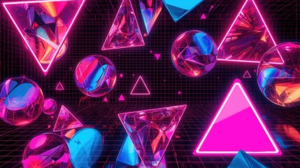 Abstract Geometric Shapes Neon Grid Background