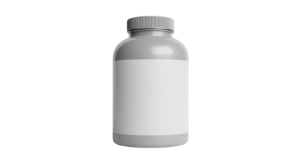 A simple clean and modern grey plastic bottle with a blank white label isolated 