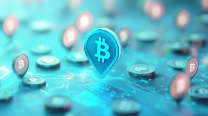 Futuristic Bitcoin symbol on circuit board in digital environment