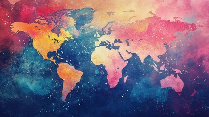 Naklejka premium Colorful artistic world map in a vibrant indoor studio setting
