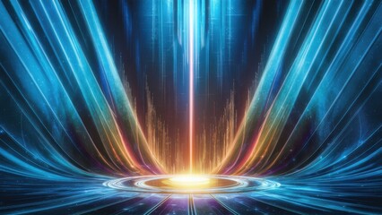 Stunning futuristic portal with vibrant energy beams radiating upwards, creating a dynamic and captivating technology background for modern designs