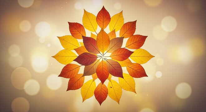 Vibrant autumn leaves in a stunning mandala design create warm inviting feeling, perfect for seasonal promotions and inviting natural designs with cheerful energy