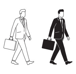 Business professionals walking confidently carrying briefcases depicted in simple black and white style
