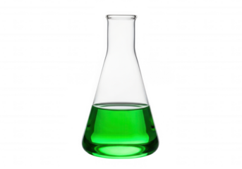Erlenmeyer flask with green liquid isolated on a transparent background
