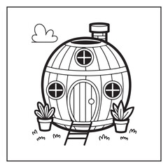 cute cottage house with cactus coloring pages, cute cottage house with cactus – printable coloring page for kids & adults, whimsical house bold & easy coloring page, Miniature Fairy Cottage. 