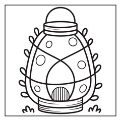 cute cottage house with cactus coloring pages, cute cottage house with cactus &ndash; printable coloring page for kids & adults, whimsical house bold & easy coloring page, Miniature Fairy Cottage. 