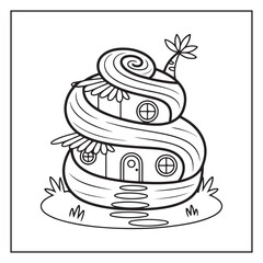 cute cottage house with cactus coloring pages, cute cottage house with cactus – printable coloring page for kids & adults, whimsical house bold & easy coloring page, Miniature Fairy Cottage. 